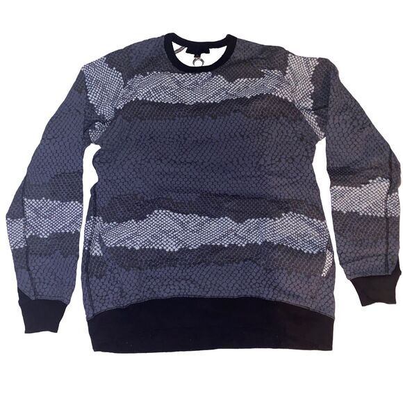 Black‎ Scale Sweatshirt Men Size Small Pockets Snakeprint Colorblock - Picture 1 of 11